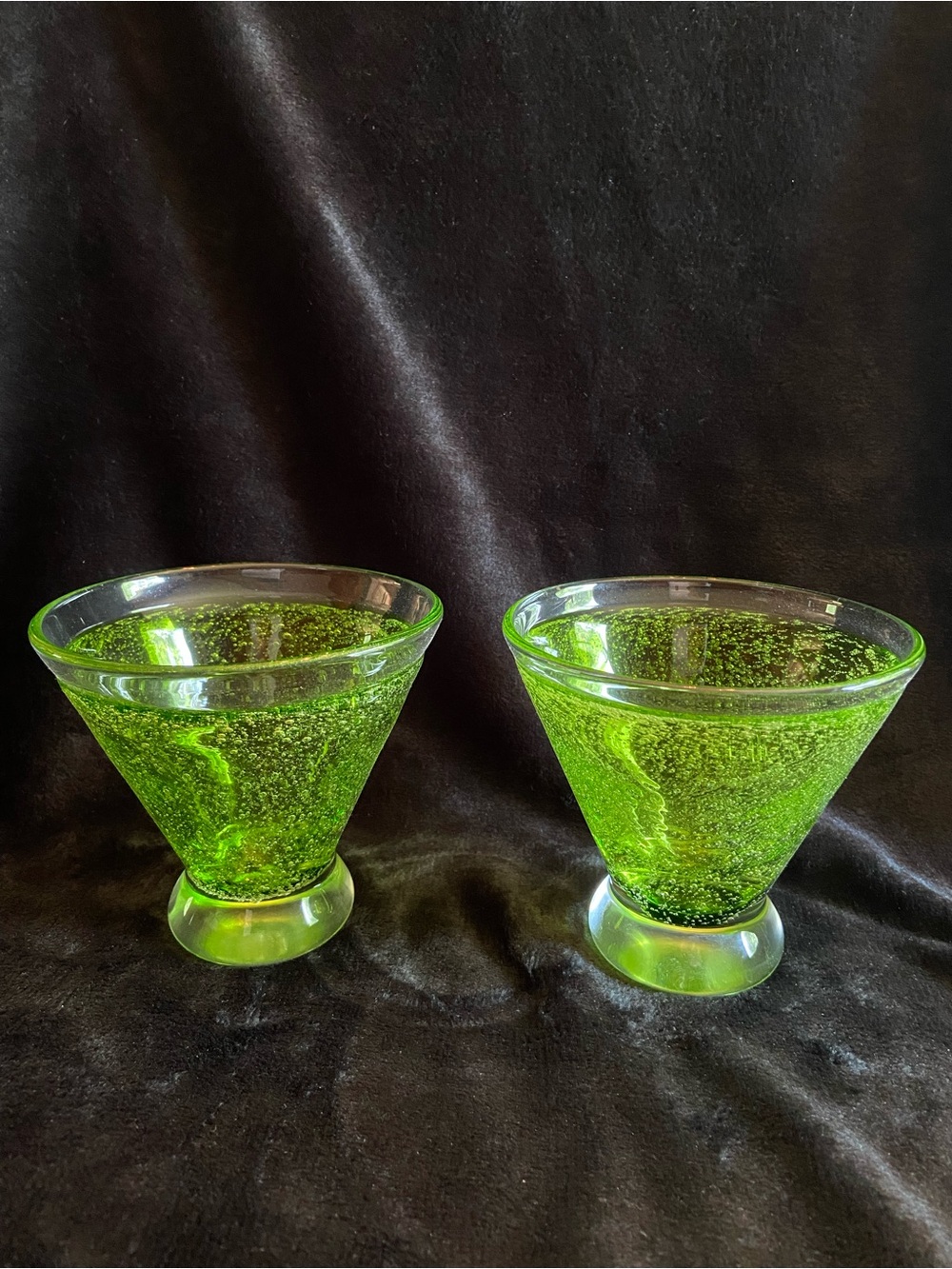 MCM Style Pottery Barn Stemless Lime Green Handblown Glass Beverage Goblet
